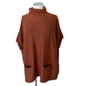 ANTHROPOLOGIE Moth Rust Brown Women's Poncho Tunic Mockneck Sz M